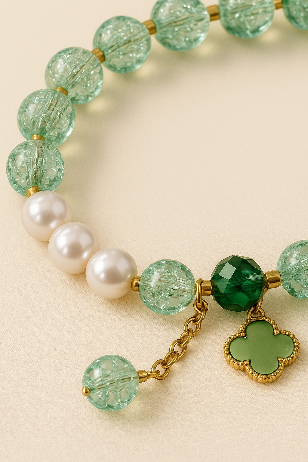 Mint Glow Crystal Pearl Bracelet
