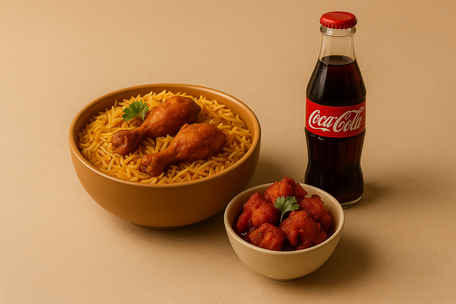 Chicken Biryani + Chicken 65 (Half) + Coke