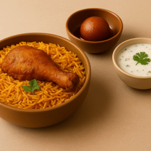 Chicken Fry Piece Biryani (Chest) + Raita + Gulab Jamun