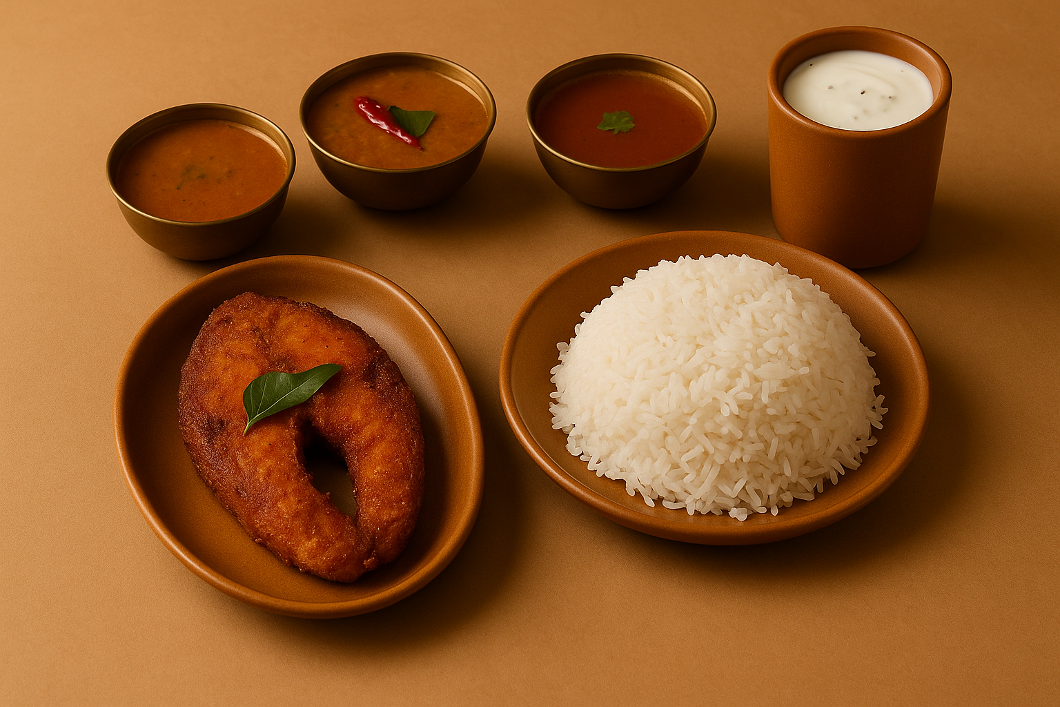 Fish Fry + White Rice + Sambar + Rasam + Curd