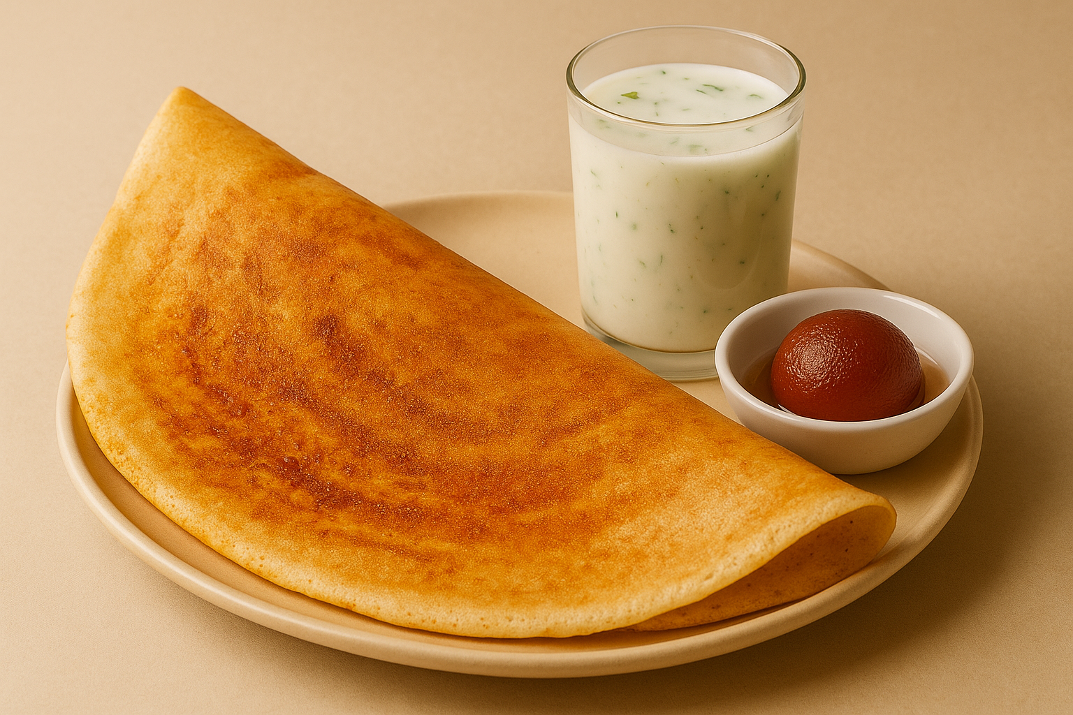Ghee Karam Podi Dosa + Buttermilk + Gulab Jamun